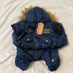 Small Navy Blue Dog Jacket with Patches